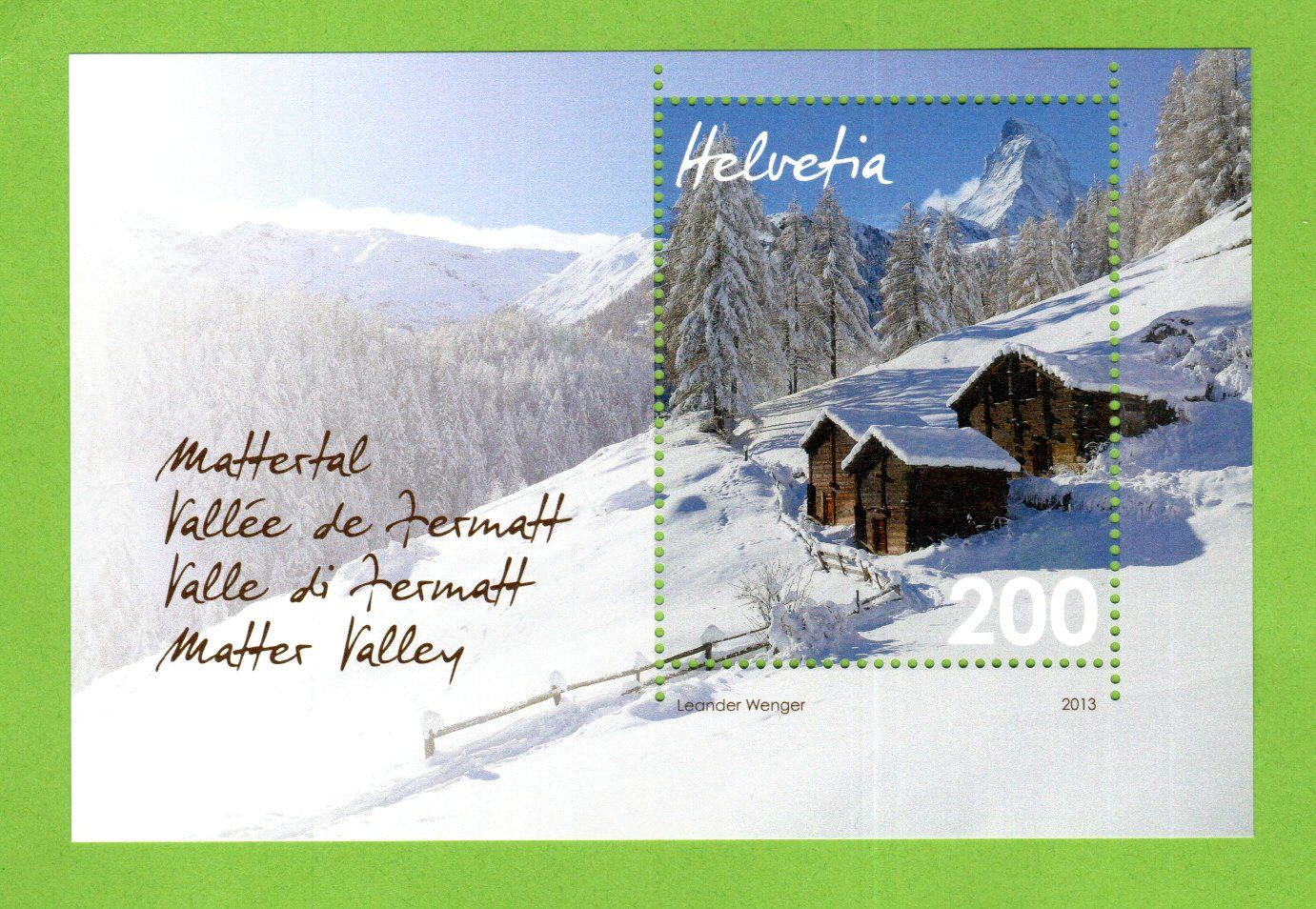 Tutti i francobolli: 2013 Sonderblock Mattertal postfrisch – Nuovo (secondo la descrizione) da Stein am Rhein venduto da Huehnerhund