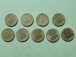 9x 5 centimes France 1971-1979 - complet