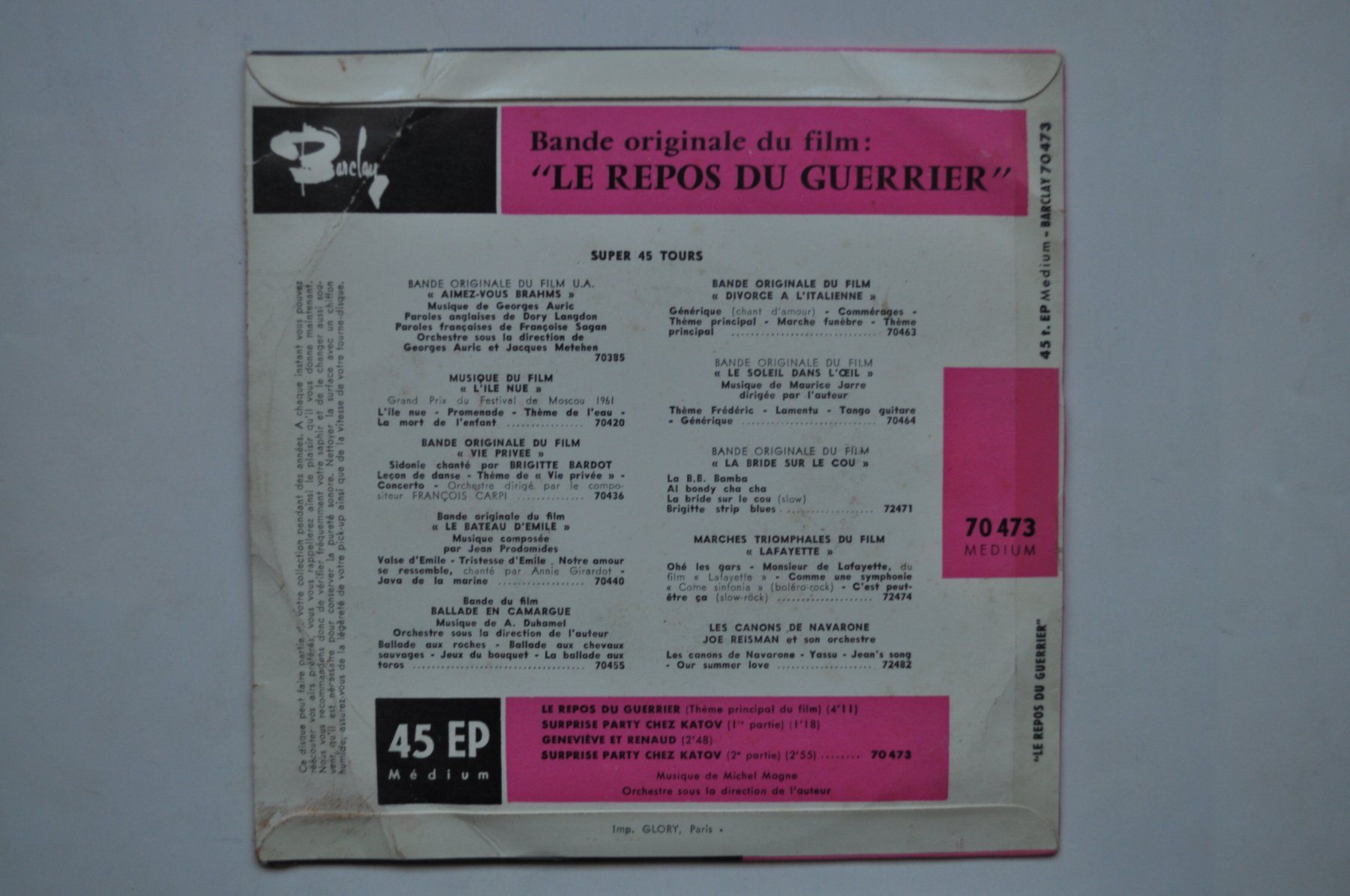 Dischi in vinile: Brigitte Bardot - Le Repos du Guerrier – Usato da Marin-Epagnier venduto da Vinil68 1