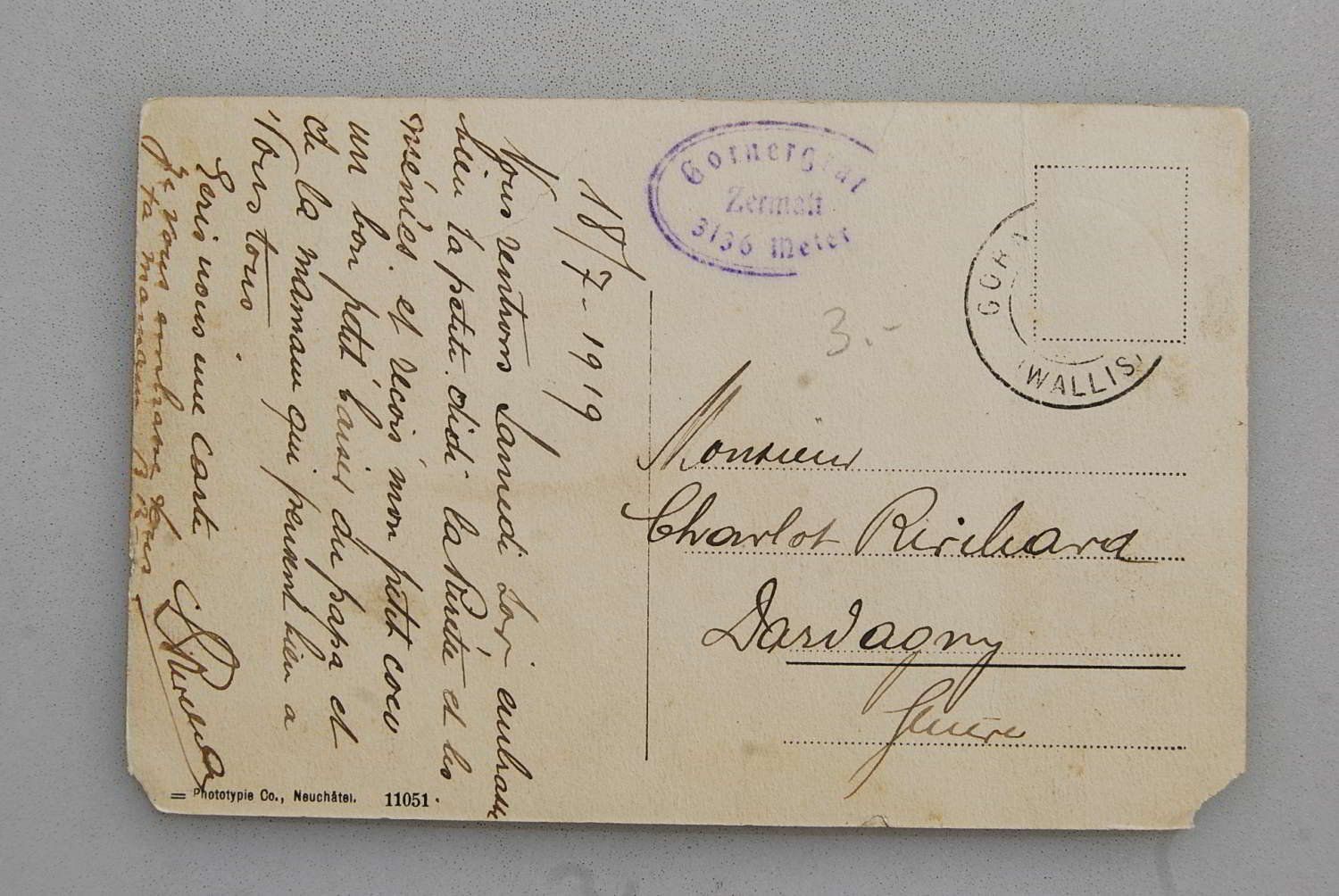 Ansichtskarten: AK Gorner Grat 1919 – Gebraucht aus Rüfenacht BE von Toro06 1