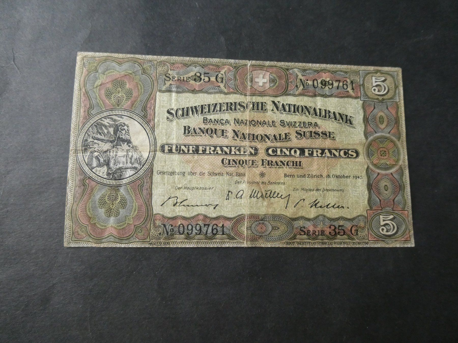 Banconote: Schweiz 1947,  5 Franken – Usato da Hinterforst venduto da Rohusri