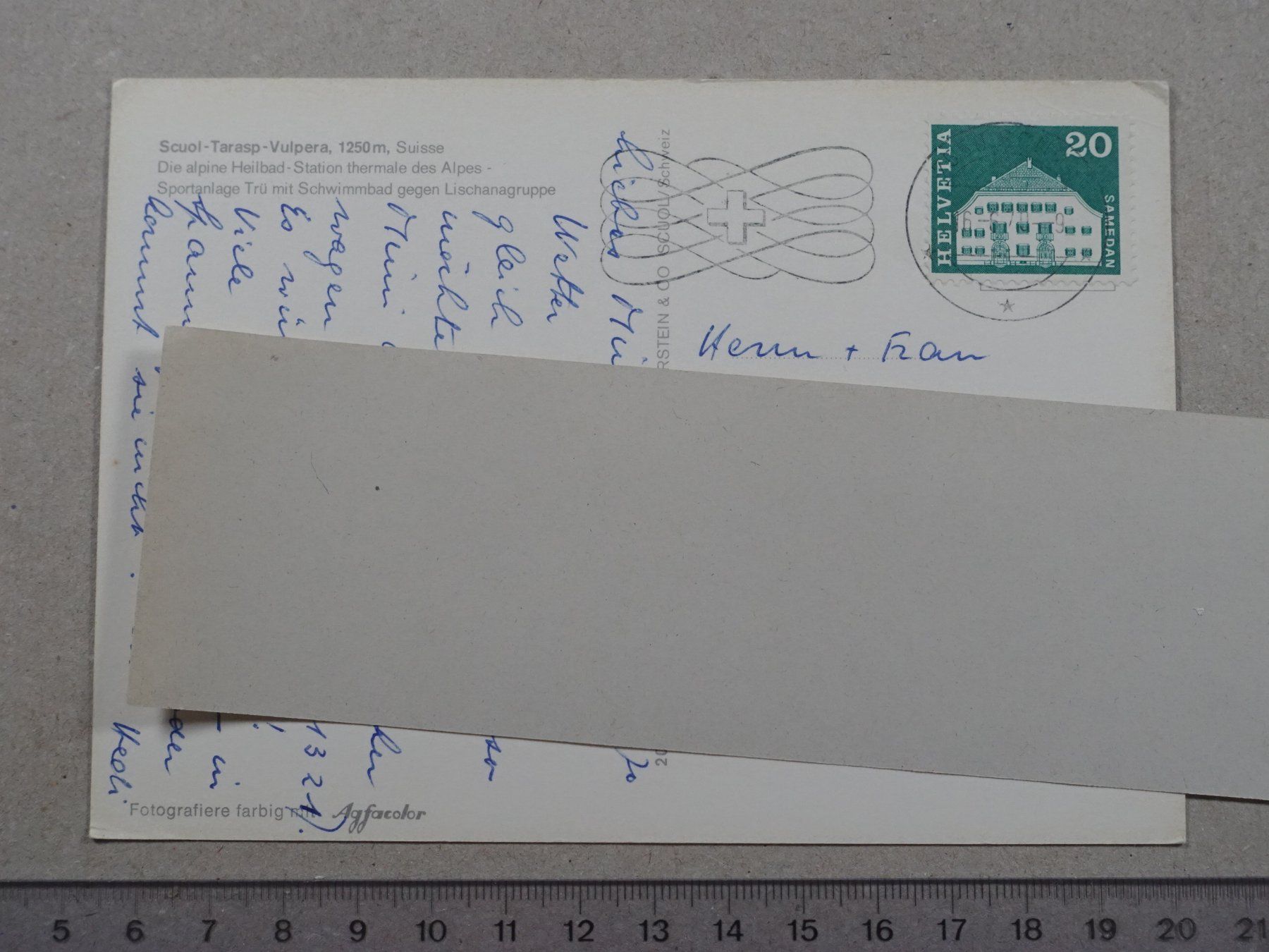 Cartoline postali: Scuol Tarasp Vulpera, 1970, Heilbad, Autos – Usato da Lenzburg venduto da fh1 1
