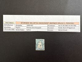 23 E, Sitzende Helvetia ungezähnt 1856/1857 Berner Druck