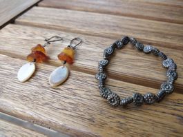 Armband und Ohrringe set Perlmutt und Amber