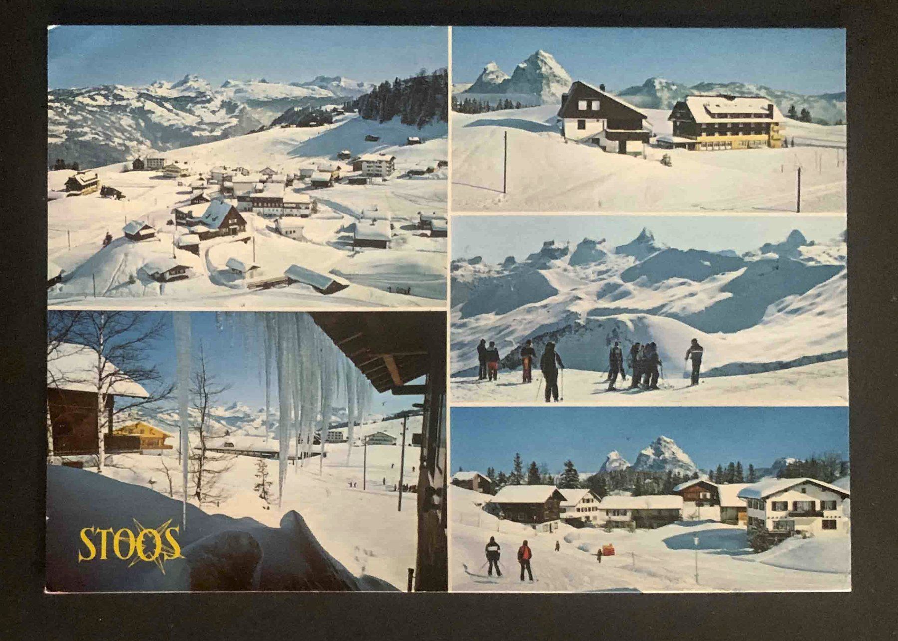 Cartoline postali: AK Stoos ob Schwyz 6 Skilifte Eisfeld Curling – Usato da Goldau venduto da artelier1
