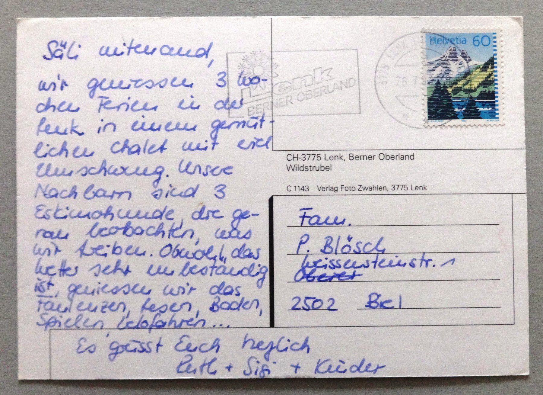 Cartoline postali: Lenk, B.O., Wildstrubel – Usato da Fétigny venduto da Billy2miny 1