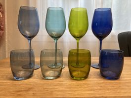 Farbiges Gläser Set - 4 Weingläser, 4 Wassergläser