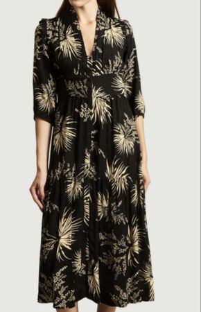 Ba&sh Kleid Gr. 34, Schwarz, Viscose, Blumenmuster