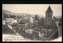 Bevaix, Ortspartie mit Kirche und Strass