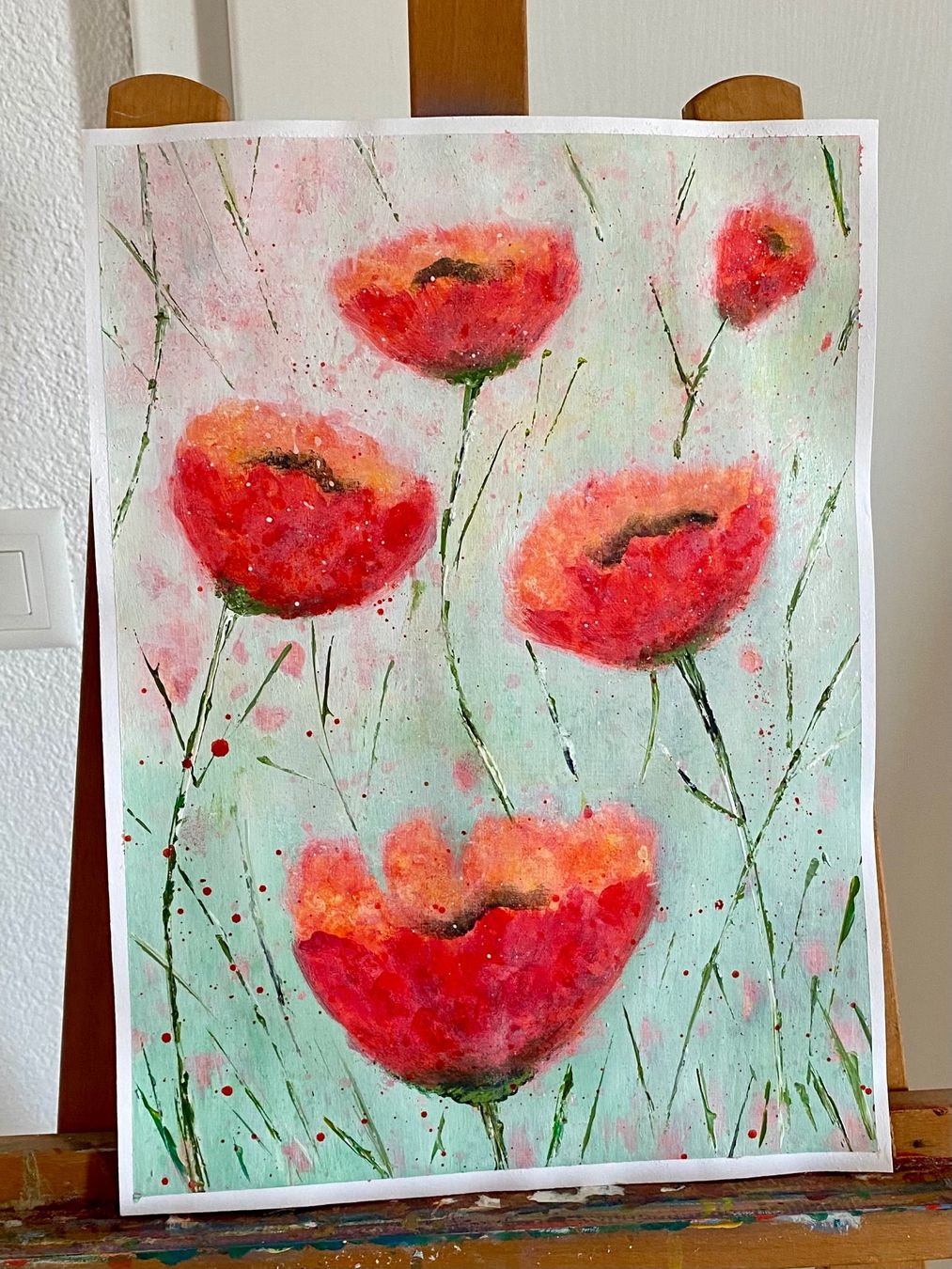 Dipinti: Handgemaltes Acryl Bild Mohnblumen. NEU Unikat. Mischtechnik – Nuovo (secondo la descrizione) da Siselen BE venduto da Melody-76 2
