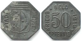 MENGEN (Württemberg) 50 Pfennig 1918, Zink, RAR!