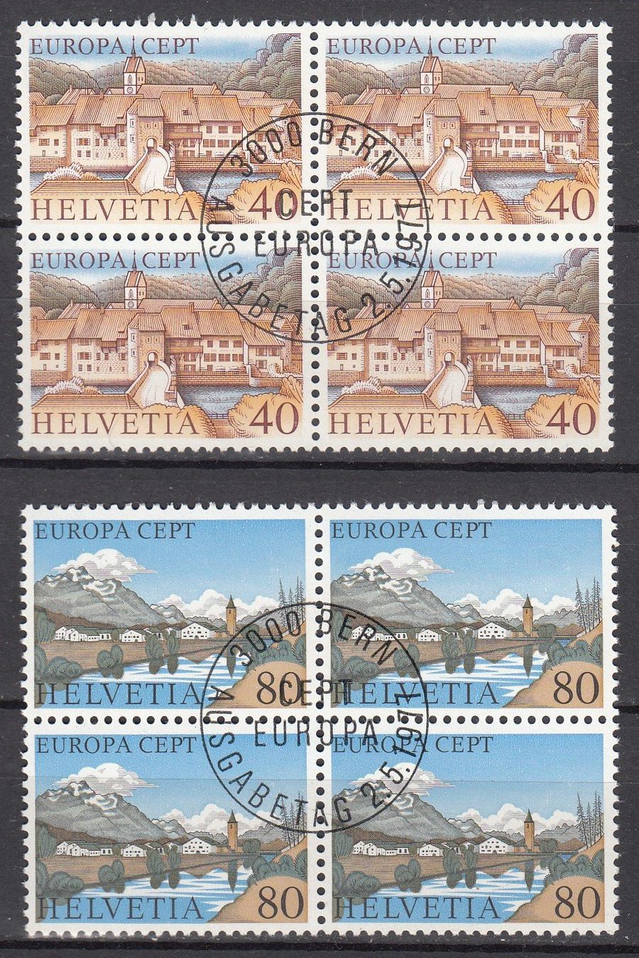 Alle Briefmarken: SBK 589 - 590 im 4er-Block mit ET – Gebraucht aus Bürglen TG von StampGraf