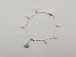 Fusskette/Fusskettchen Silber mit Perlen und Muschel in Blau