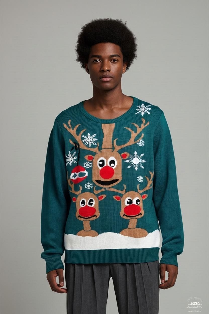 Pullover & Sweatshirts: Grüner Weihnachtsrentierpullover - Größe M - Festlicher – Gebraucht aus Zug von vinokilo