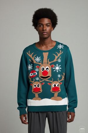 Grüner Weihnachtsrentierpullover - Größe M - Festlicher