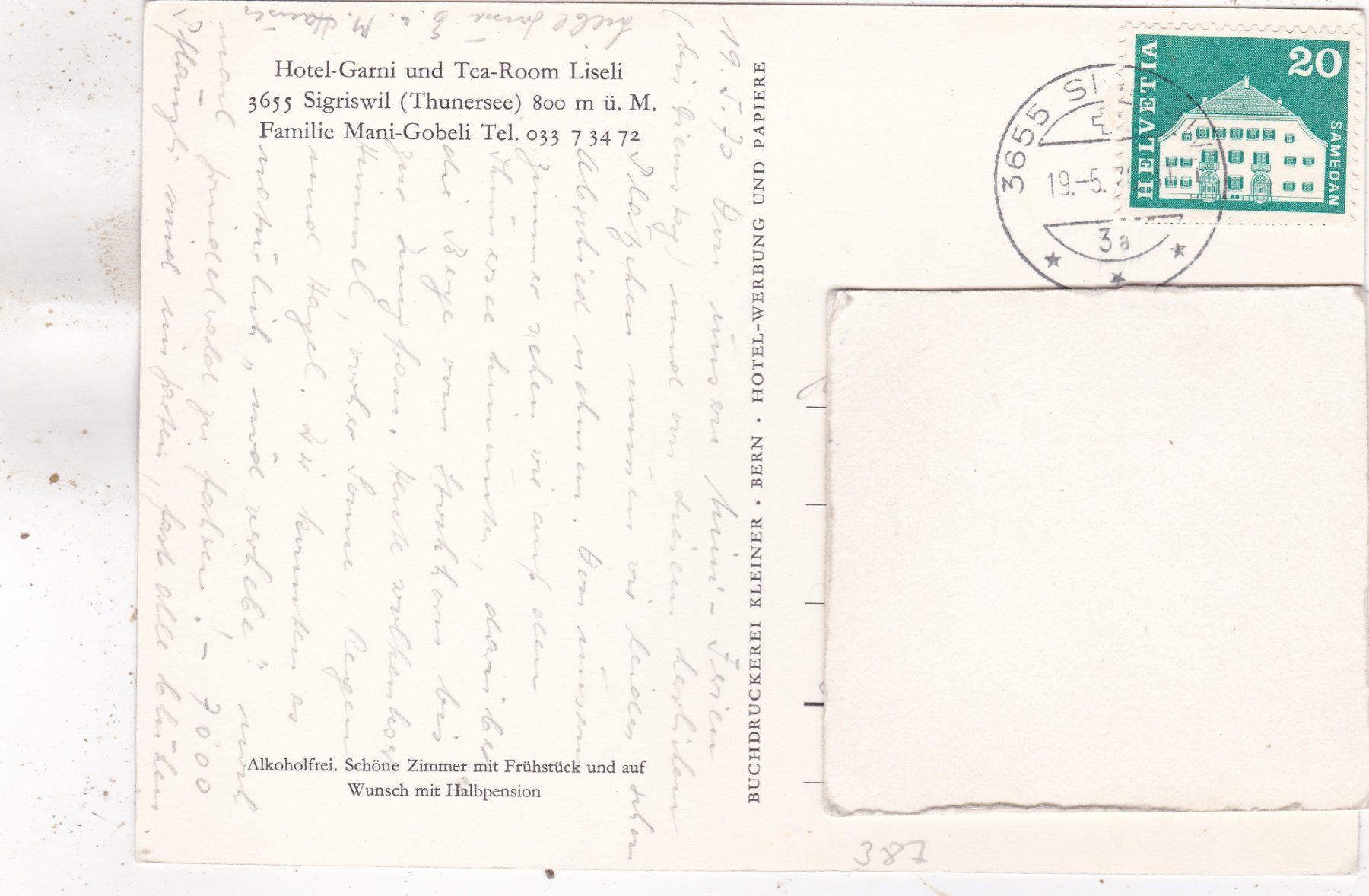 Cartoline postali: Sigriswil Hotel Garni 1970 – Usato da Herisau venduto da Lisegrat2008 1