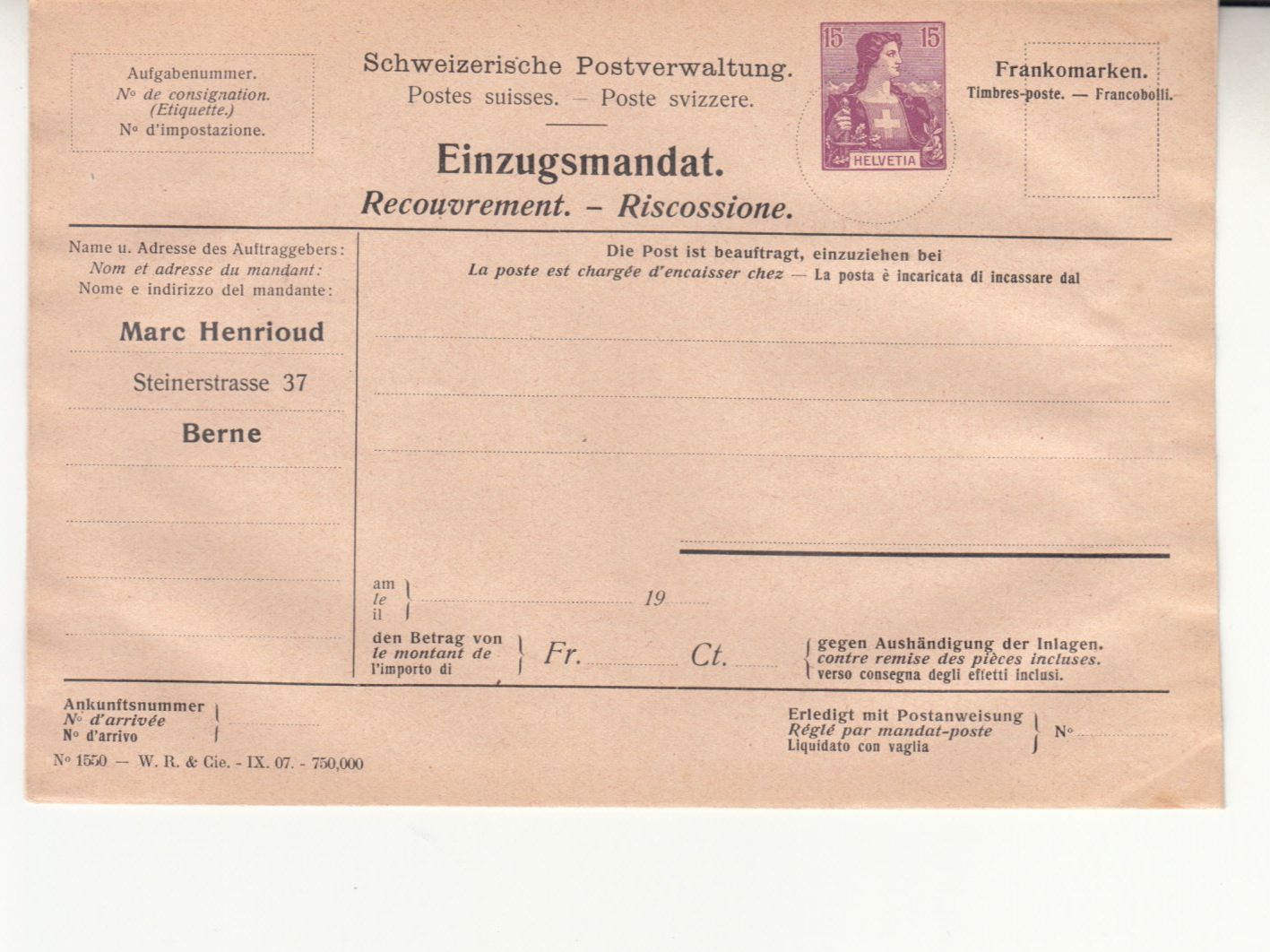 Tutti i francobolli: SGK PEM 001 Henrioud Bern – Usato da Bürglen TG venduto da StampGraf