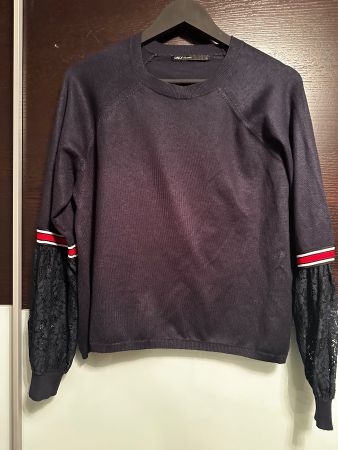 Pulli marineblau mit Spitze von Only Gr. L