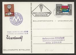 Luftpost Ballon Schweiz 1957 Ungarn Olten Vignette Flugpost