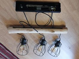 Lampada a sospensione unica con tronco in legno a 3 luci