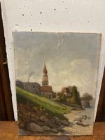 Tableau ancien, bord du lac, huile sur toile, à saisir!