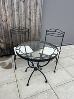 Terrace furniture set, wrought iron, glass table, 2 chairs