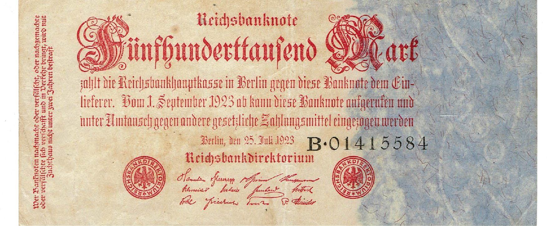 Banconote: Berlin 500000 Mark 25.07.1923 SS++-VZ – Usato da Steffisburg venduto da ber_8htf