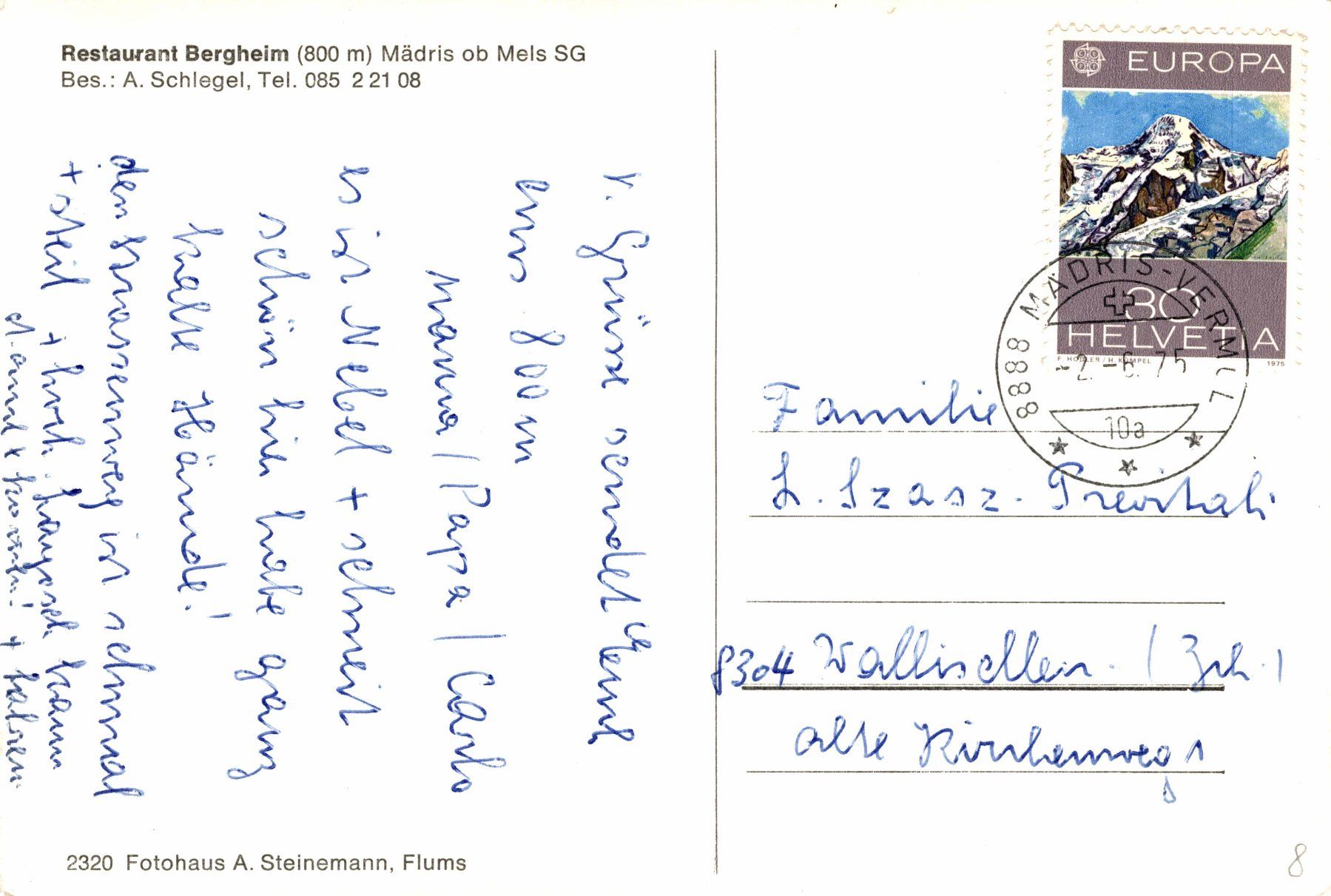 Cartoline postali: Restaurant Bergheim Mädris ob Mels SG – Usato da Bronschhofen venduto da Astore 1
