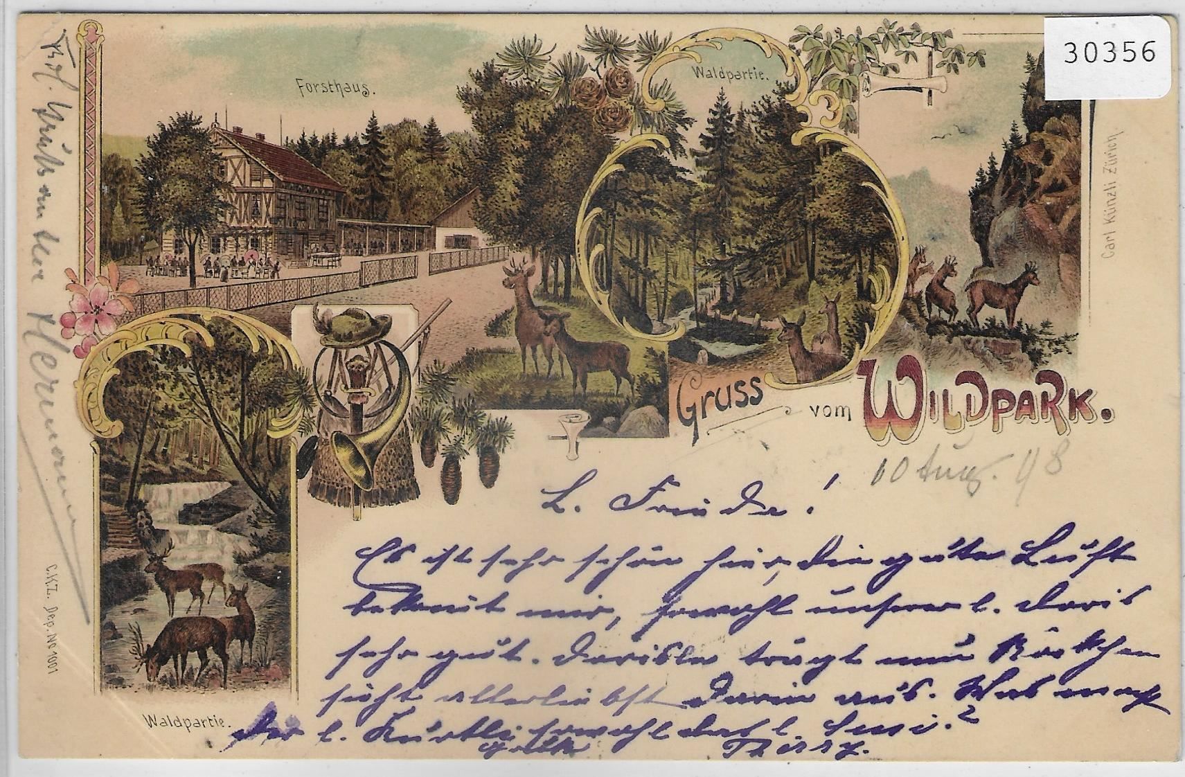Cartoline postali: Gruss vom Wildpark Langnau a.A. - Litho – Usato da Ettingen venduto da Kartenplanet