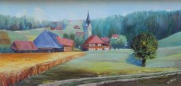 Sommerlandschaft mit Bauerndorf im Emmental signiert