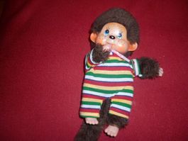 Monchichi Äffchen mit Nuggi, bunt gestreift,VINTAGE!!!