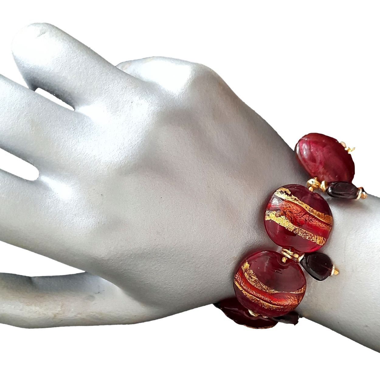 Bracciali & Braccialetti: Statement Armband  Granat rot Bracelet Murano Blattgold – Nuovo e nell'imballaggio originale da Lütisburg venduto da Emarra 2