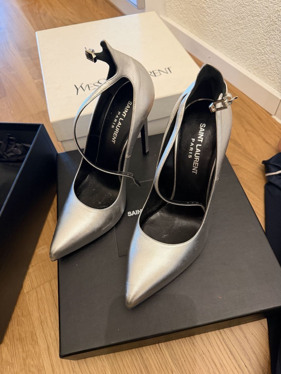 Saint Laurent Scarpe da donna: Saint Laurent Paris Heels Silver Size 37.5 – Usato da Reinach BL venduto da K.zh.A 2