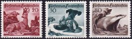 1950 LIE, Jagdserie lll Nr. 232-234, postfr.**, fehlerfrei.