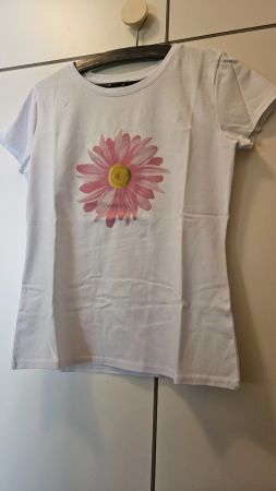 T-shirt bianca fiore rosa tg.M misto cotone