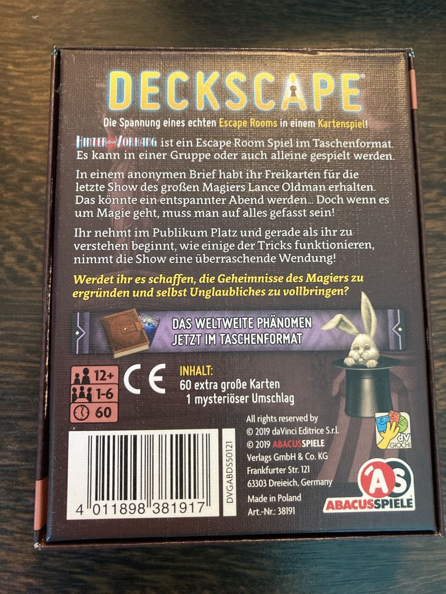 Giochi: Deckscape Hinter dem Vorhang – Usato da Emmenbrücke venduto da JJ_89 1
