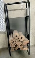 Porte-bûches avec roues et accessoires noir métal