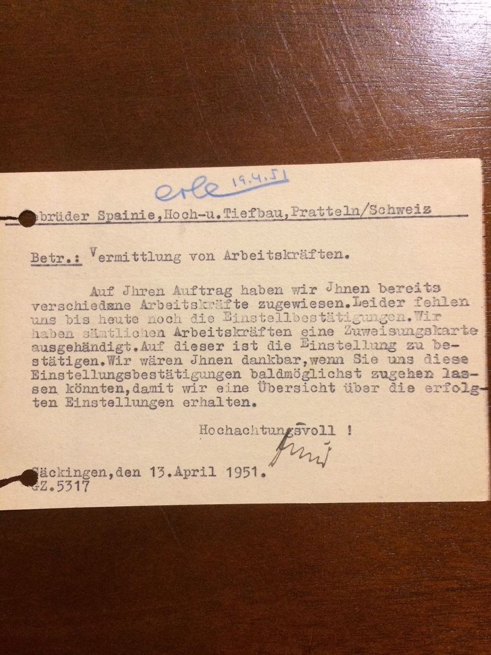 Alle Briefmarken: Alte Deutsche Postkarte 1951AmericanZone – Gebraucht aus Allschwil von Virgo 1