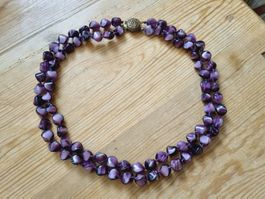 Art Deco lila violette Glas Halskette Böhmisch um 1930