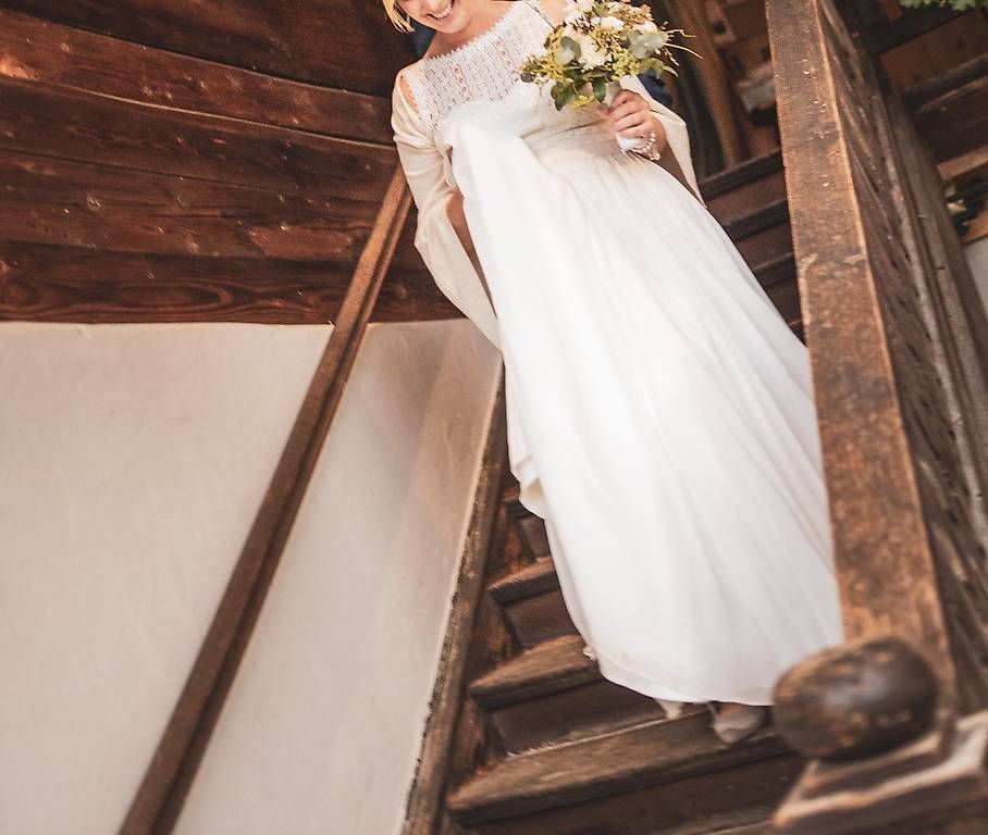 Vestiti: Hochzeitskleid "Boho-Style" mit schlichten Spitzen – Usato da St. Peterzell venduto da martina333