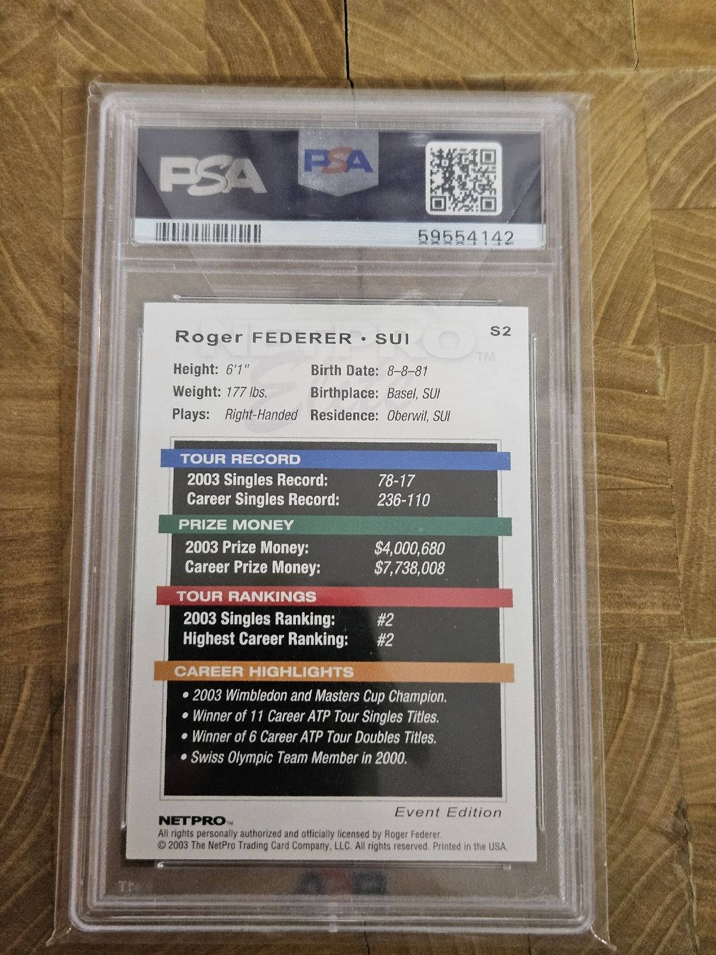 Carte collezionabili: Roger Federer 2003 Netpro Elite PSA 10 Event Starter #S2  – Nuovo (secondo la descrizione) da Oberdorf BL venduto da BaldenEagle 1