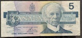 Kanada 5 Dollar Note von 1986, Top Zustand, Sammlerstück
