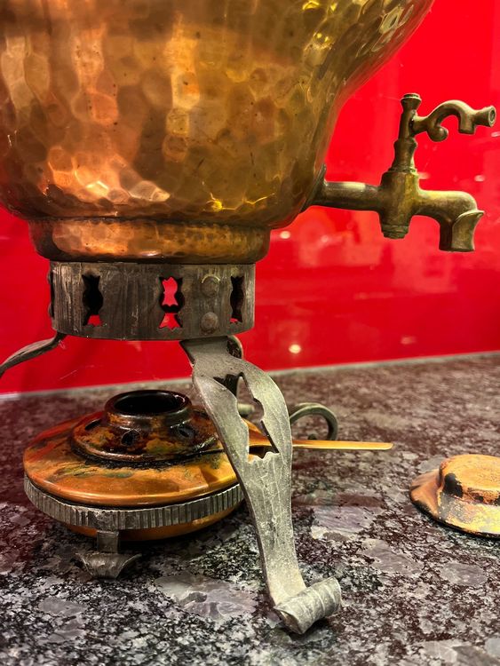 Samowar Antiker Kupfer Wasserspender mit Rechaud 1
