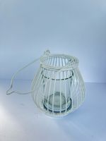 Deko Windlicht Kerzenhalter Metall Weiss mit Glas