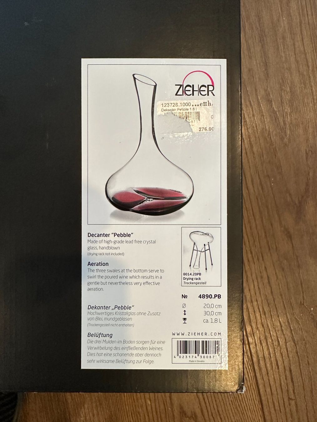Caraffe: Dekanter/Karaffe Pebble von Zieher - originalverpackt – Nuovo e nell'imballaggio originale da Erlinsbach venduto da odermann 5