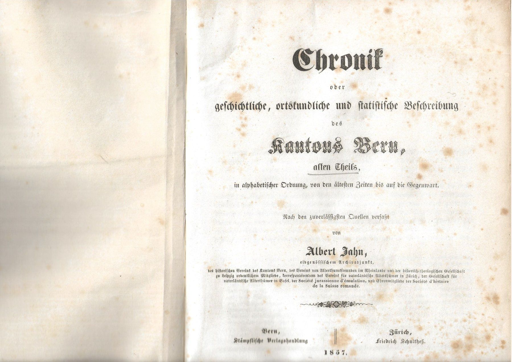 Libri: Chronik des Kantons Bern 1857 – Usato da Bern venduto da Grindelwaldaus