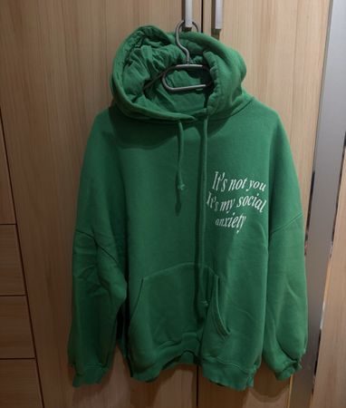 Sweat à capuche vert imprimé texte taille S oversize 