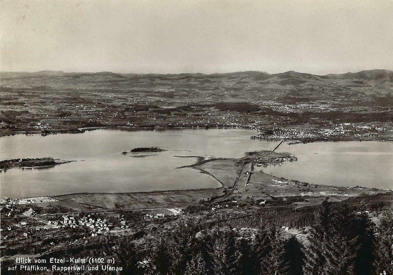 Cartoline postali: Blick vom Etzel-Kulm, alte s/w-AK – Usato da Buchs AG venduto da Baerfisch