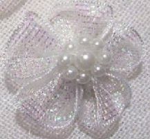 Applique fleur tulle perles 2.5cm BLANC