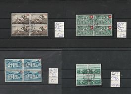 6 Viererblöcke Pro Patria, gestempelt, Kat. 240.-
